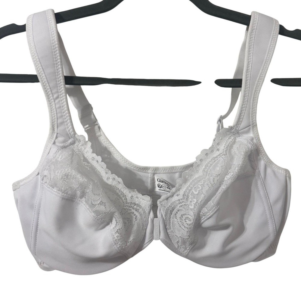 Glamorise 1245 Bra Womens 36B White Lace Front Close Underwire Adjustable Straps